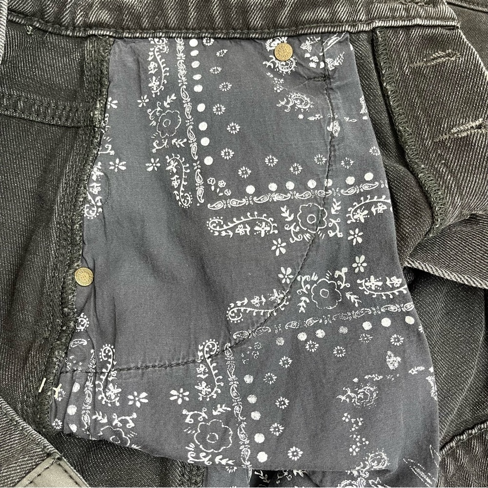 Free People We the Free Black Denim Skirt Raw Hem Button Fly Size 30 - Picture 10 of 12